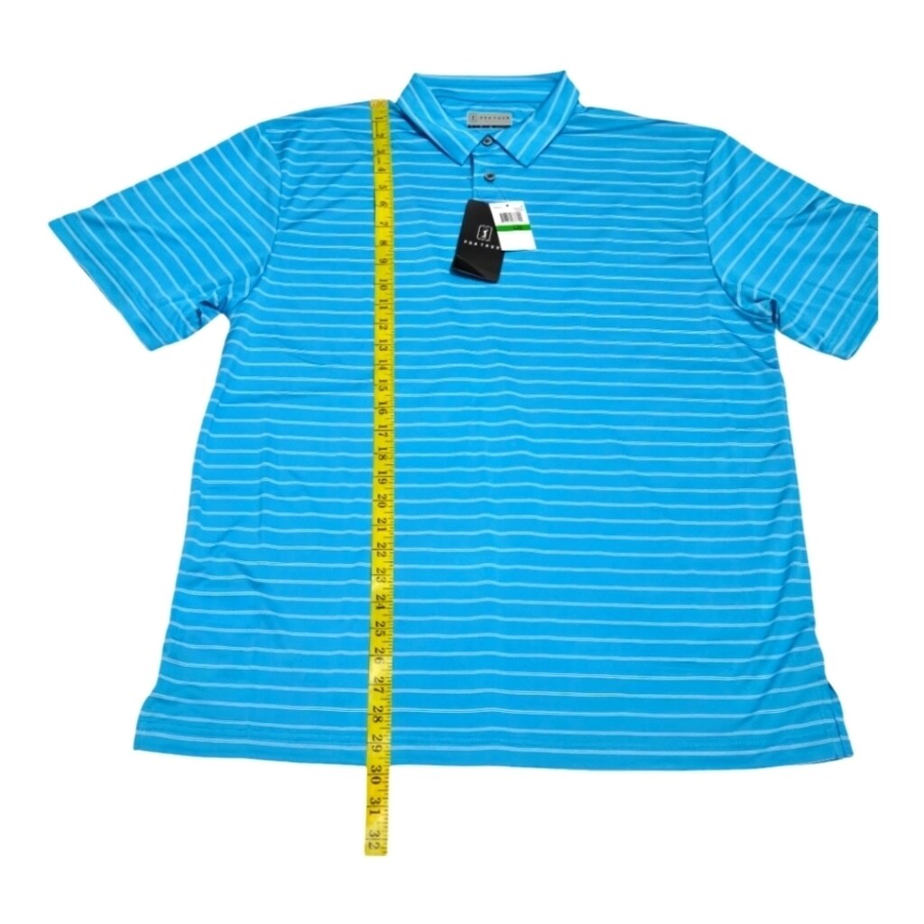 PGA Tour Blue Stripes Quick Dry Golf Polo Shirts Mens Size Large