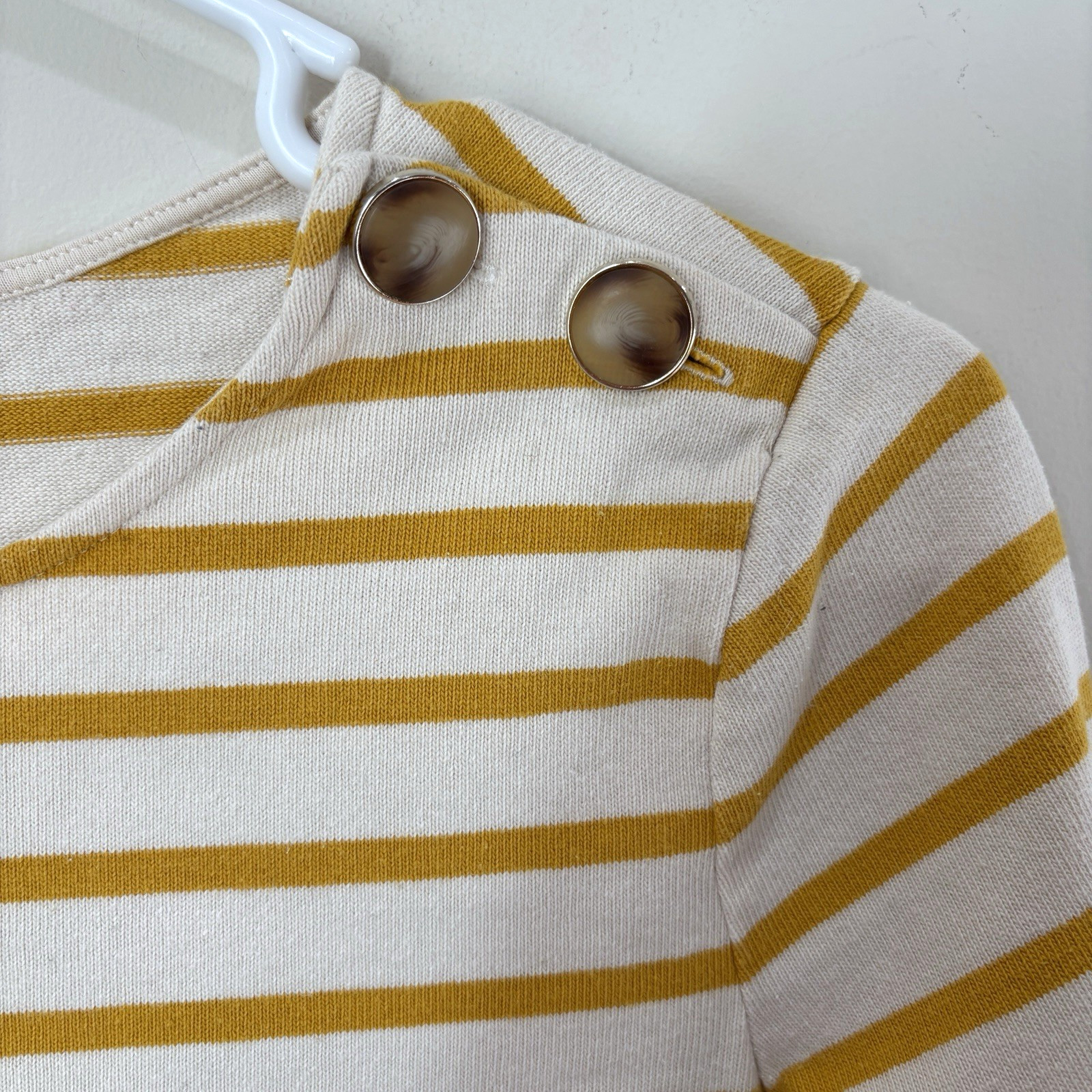 Sezane Colette Mariniere Top Women XXS Beige Gold Stripe Breton Nautical Preppy