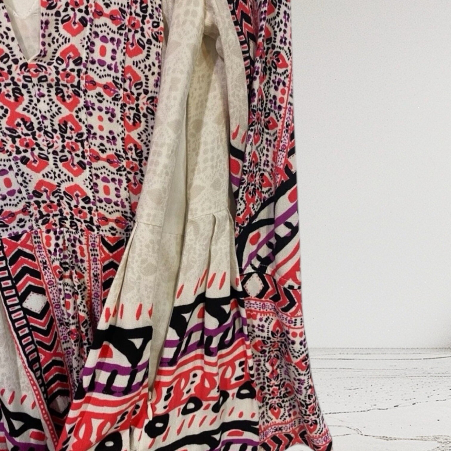Free People Tegan Border Print Keyhole Mini Dress Size 2 Boho Summer Chic $108