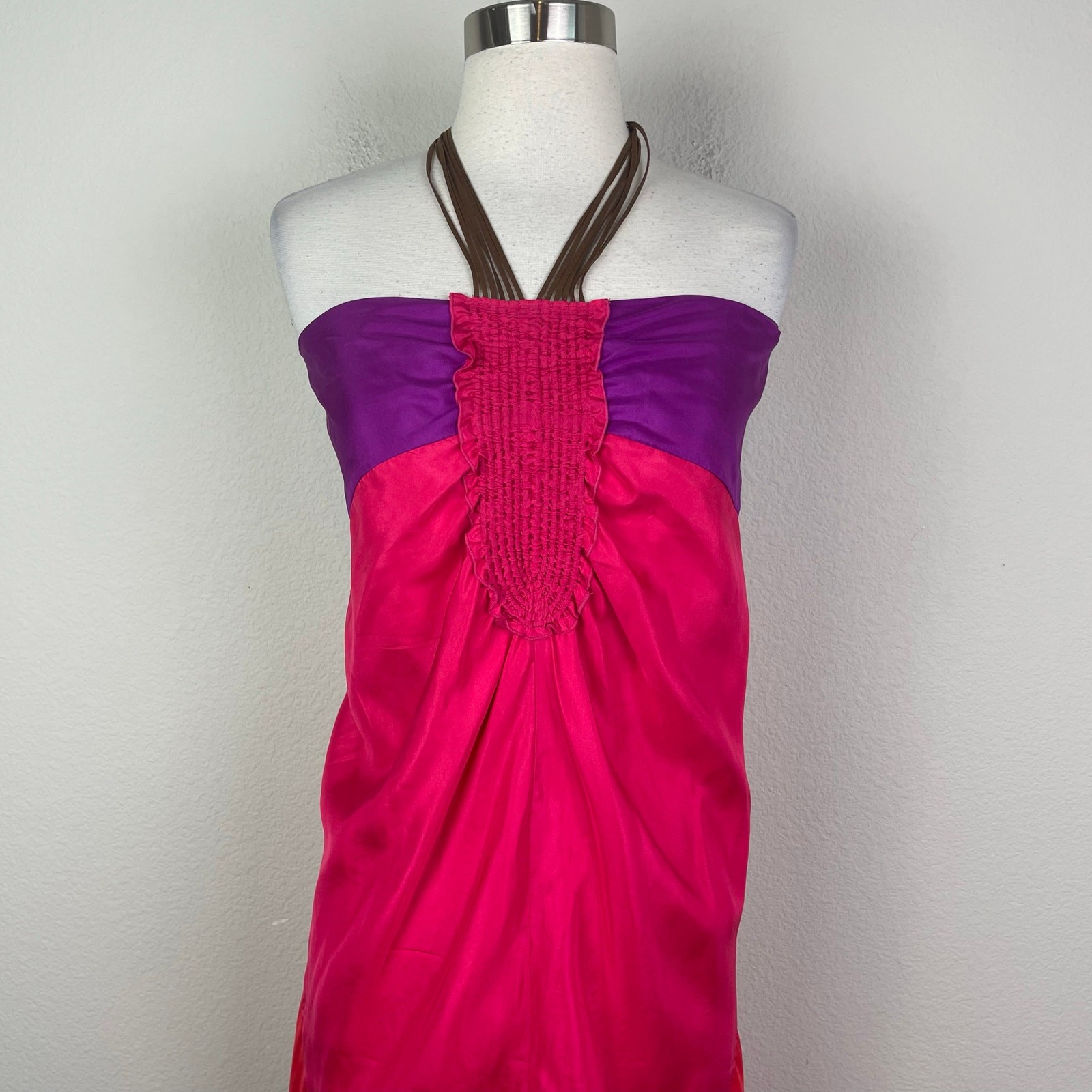 A Common Thread Purple Red Silk Halter Maxi Dres Small