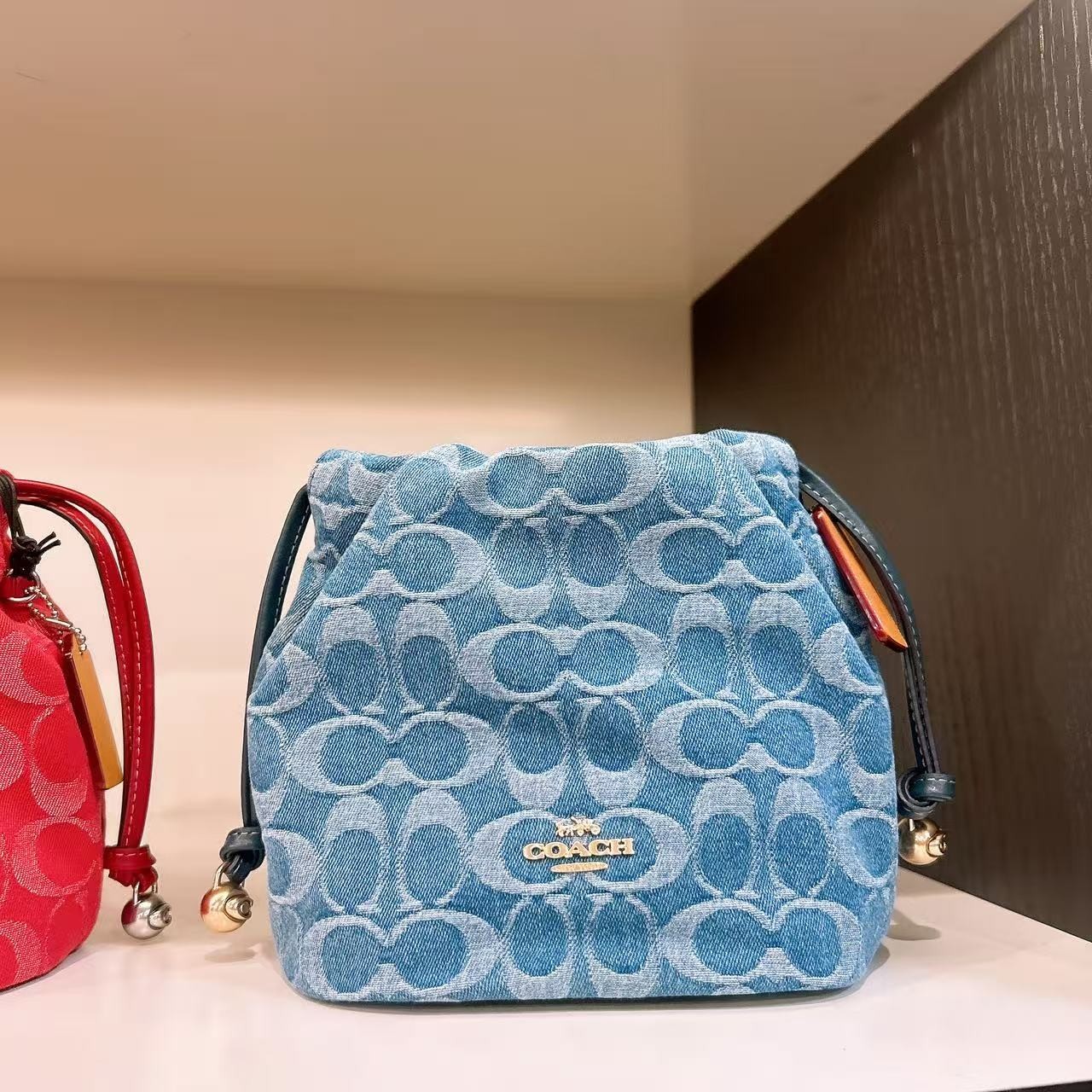 NWT Coach Faye Mini Drawstring Bag In Signature Denim CCZ45/CDE32
