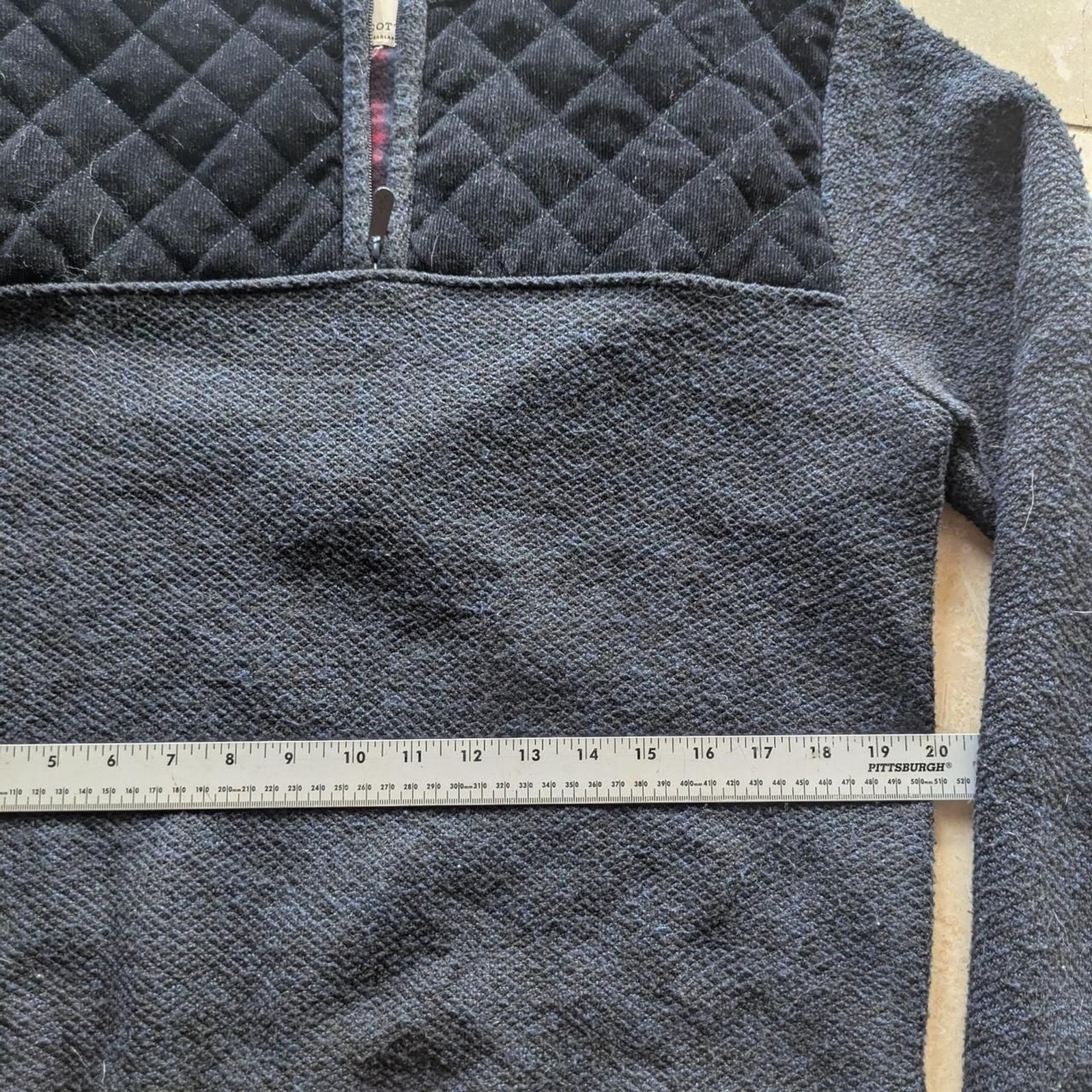 Scott James charcoal grey quarter zip sweater with quilted shoulder panels and p