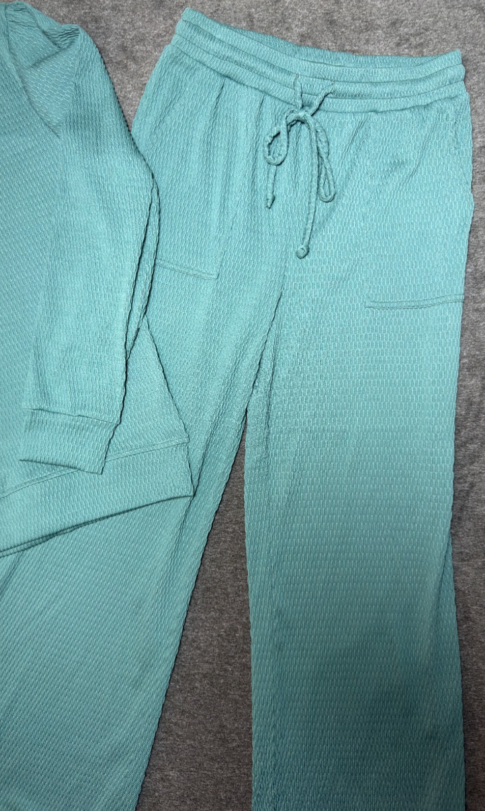 Stylive Teal Textured 2-Piece Boutique Lounge Set Top Pants Medium Made in USA