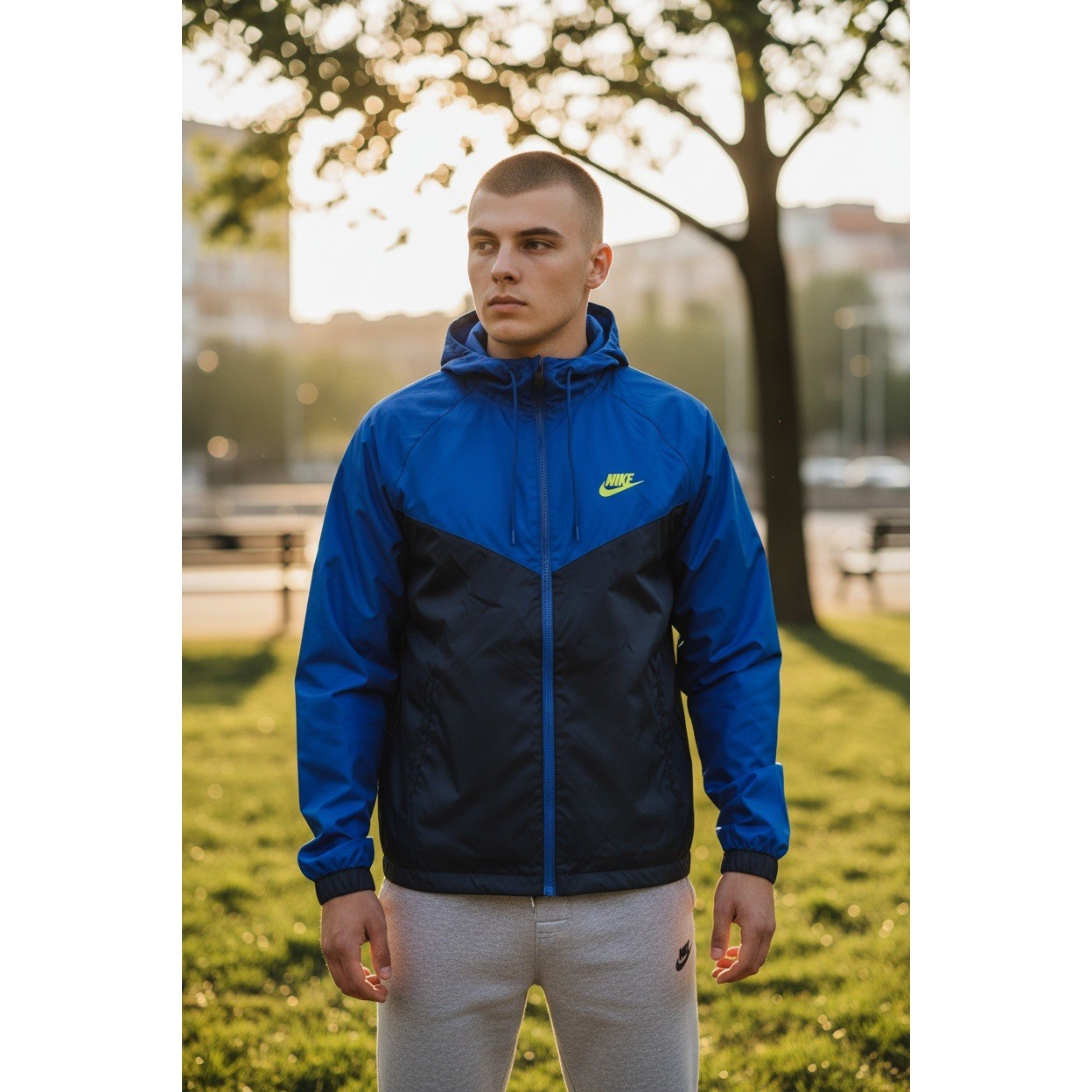 Nike Windrunner Jacket Men’s Medium Blue Black Neon Yellow Zip Hooded