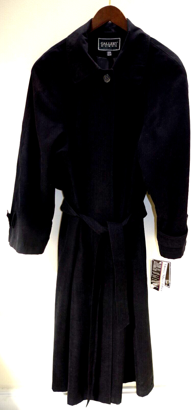 10B NWT Gallery All Seasons Coat Belted Black Woman 20W Moss Microfiber Trench