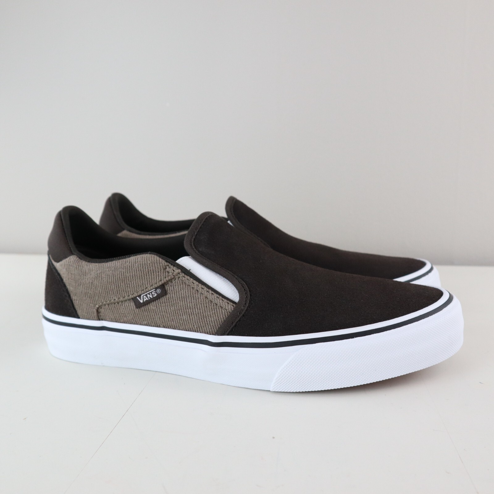 Vans Sneakers Mens 9 Brown Olive Asher Deluxe Cozy Knit Slip On Shoes Skate NEW