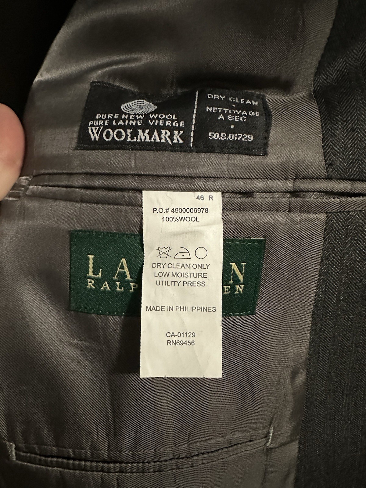 Ralph Lauren Gray Three-Button Wool Suit Jacket 46R