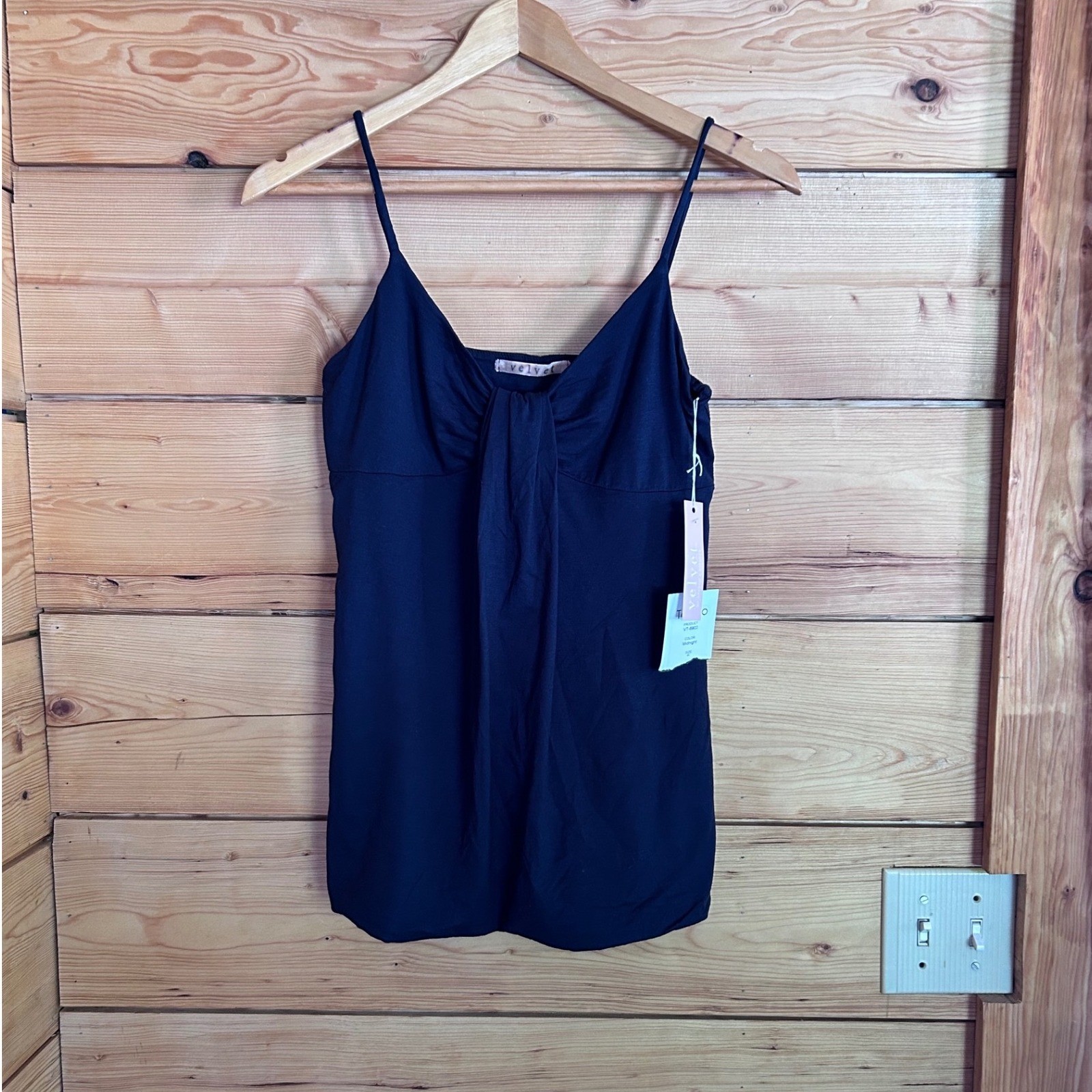 Velvet Cami Tank Top Women Small Midnight Navy Blue Tie Front Empire Waist New