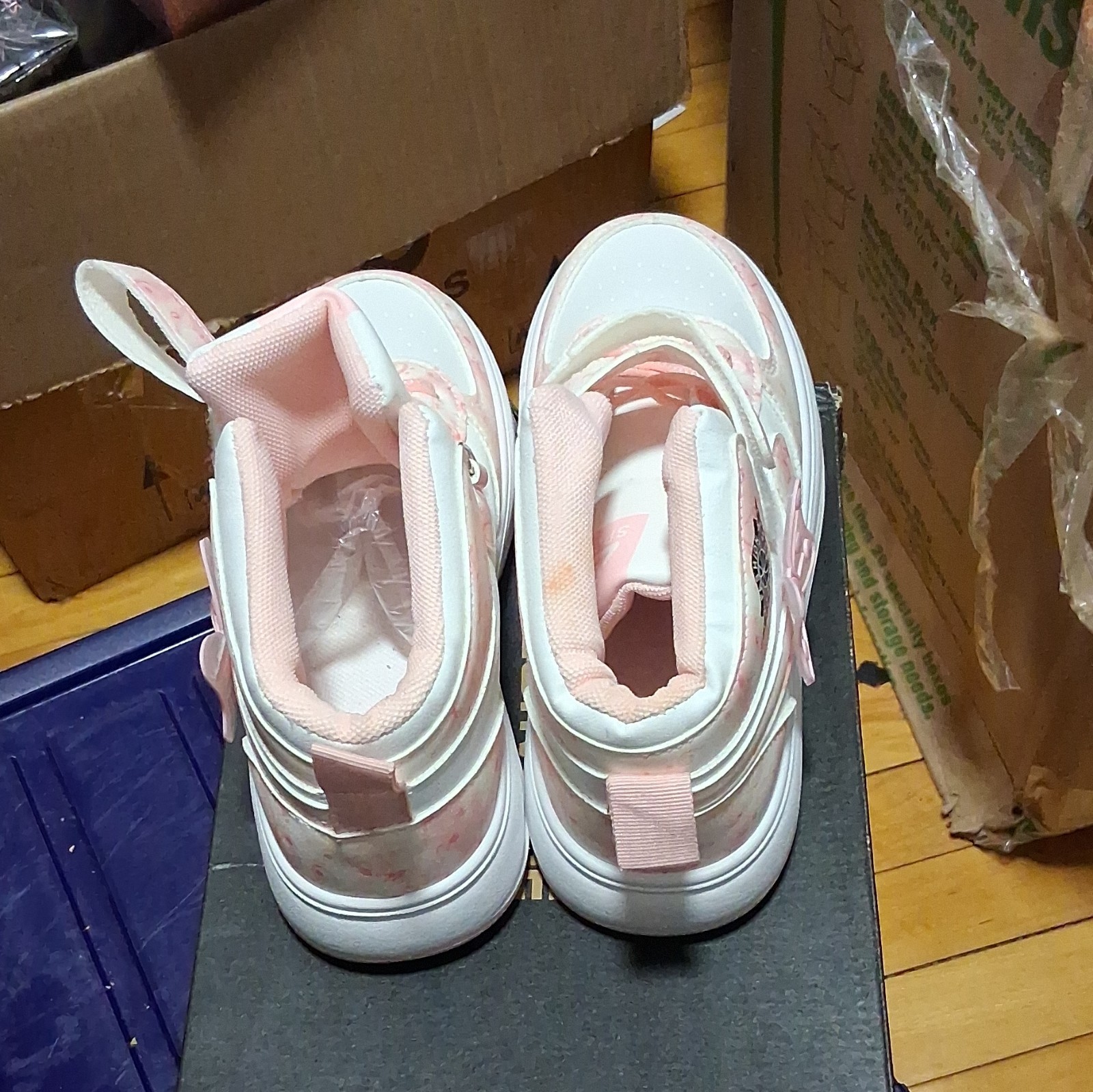 Girls Pink/White Mid-Top Sneakers Hook & Loop Straps Bow Round Toe US 4