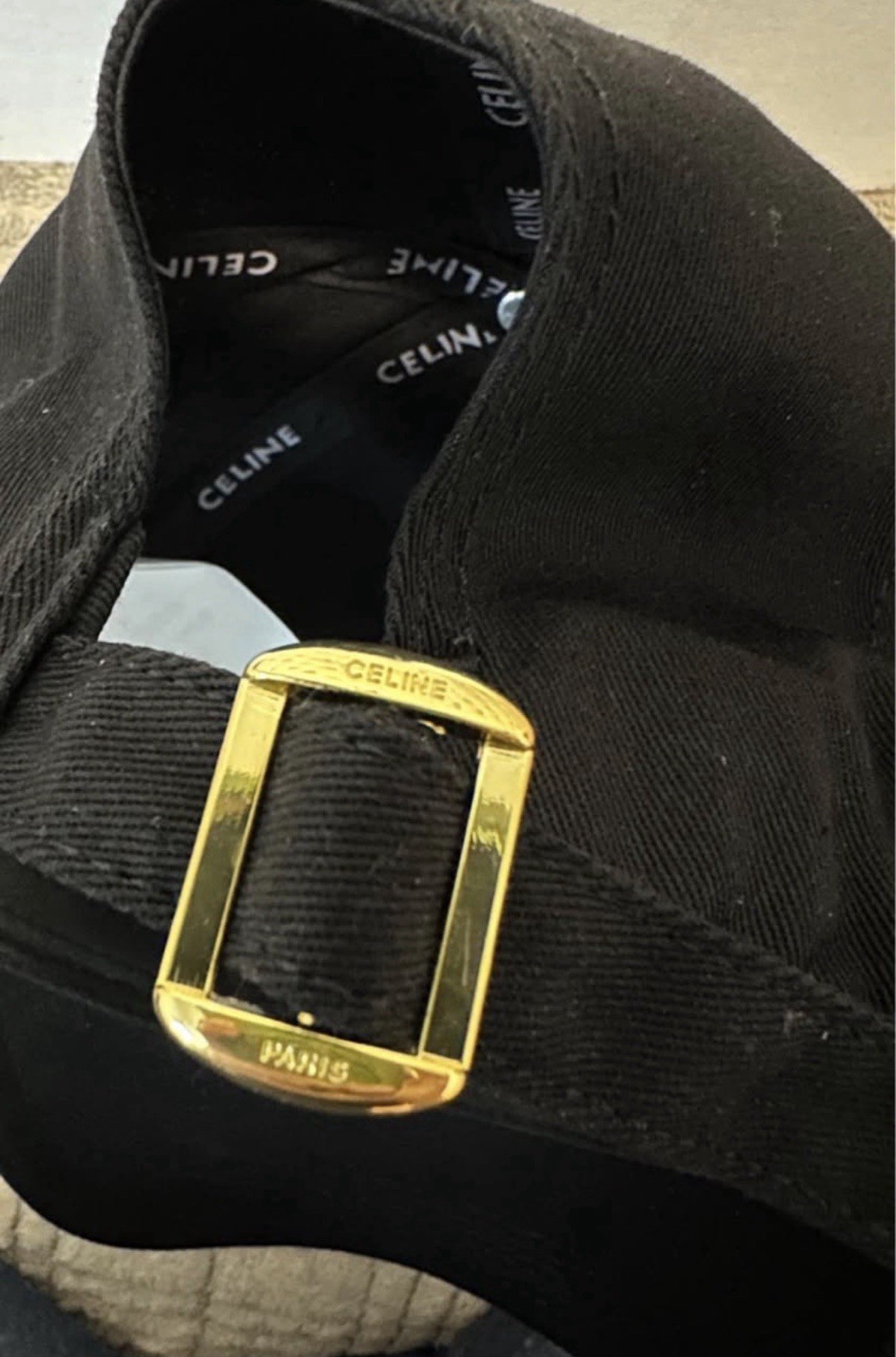 CELINE Black Logo Embroidered Adjustable Cotton Baseball Cap Women’s Size M