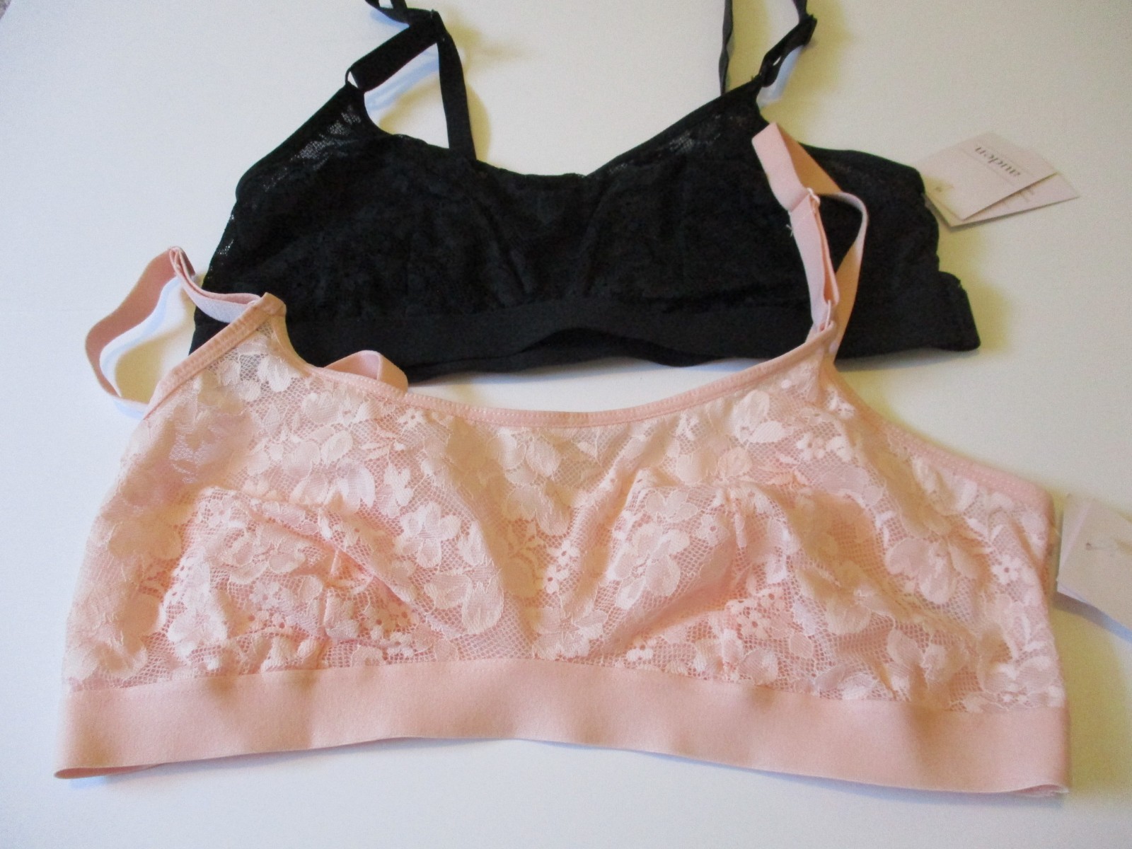 Set of 1 Pink + 1 Black NWT Auden Lace Bralettes Sz M