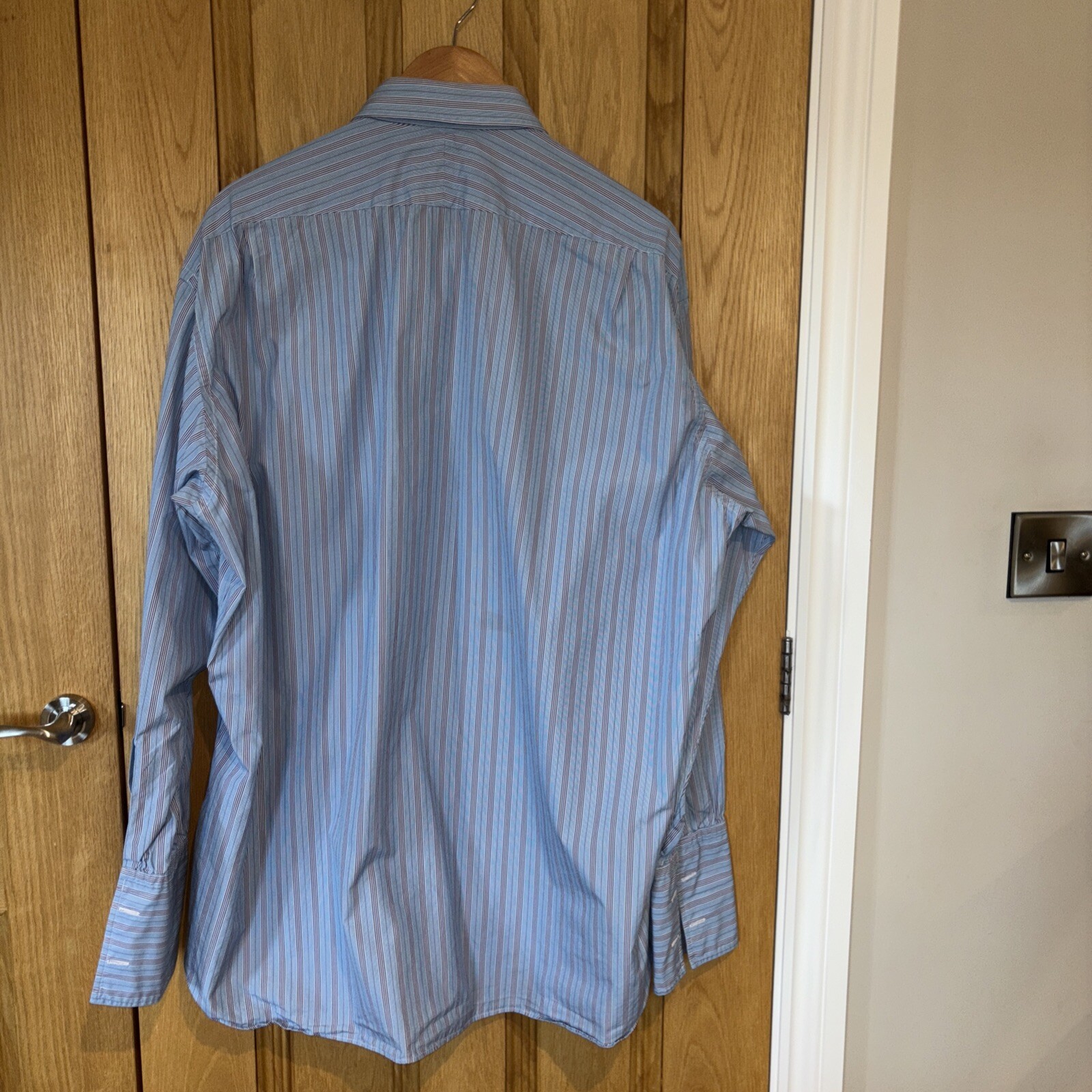 Turnbull & Asser Shirt Classic Blue White Stripe Double Cuff Cotton 19” 48cm