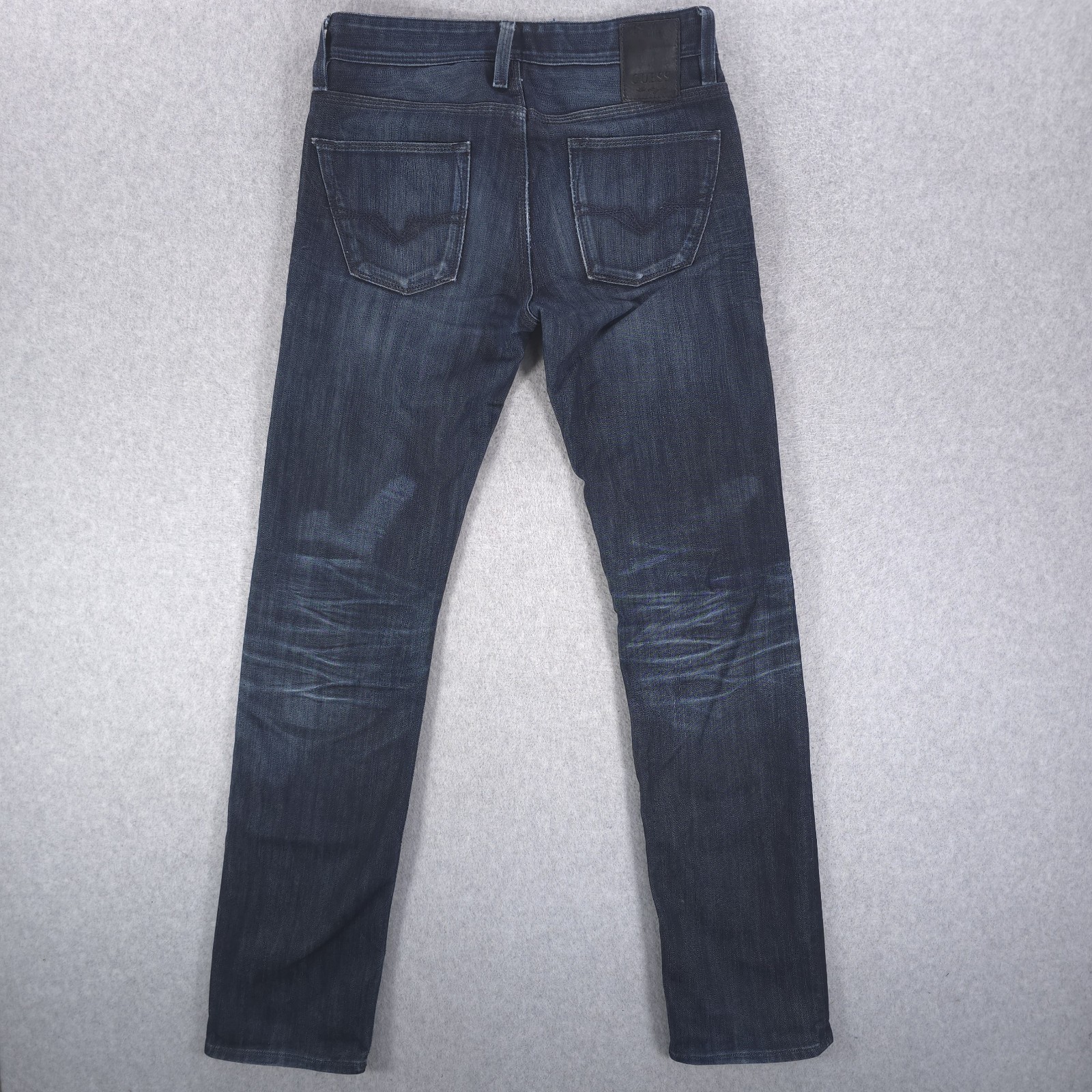 Guess Lincoln Low Slim Straight Dark Distressed Denim Casual Jeans Mens 28×32