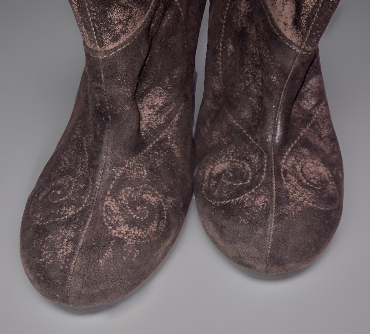 J Shoes Foxy Brown Distressed Suede Hidden Wedge Zip Up Boots Boho Grunge Sz 7.5