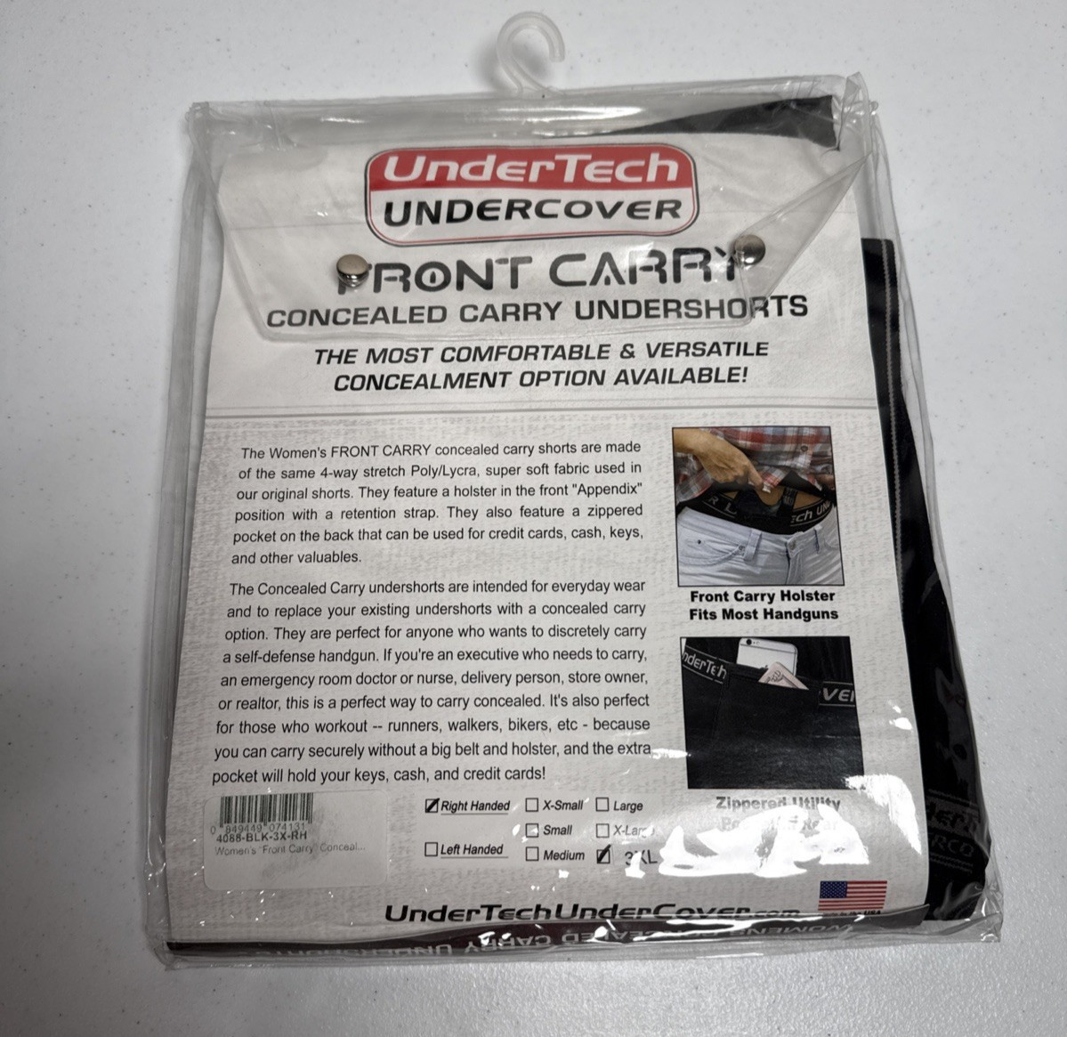 Under Tech Undercover Womens Concealed Front Carry Undershorts 3XL Right Handed