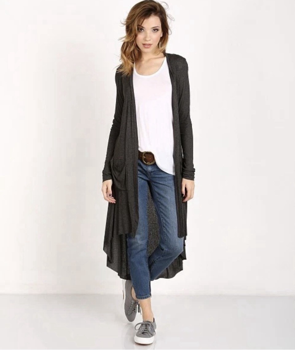 Joah Brown Soleil Ash Gray Ribbed Open Longline Cardigan Duster One Size USA Ad7