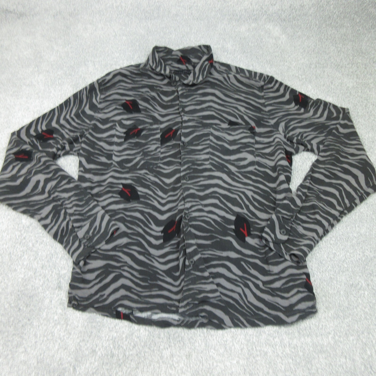 All Saints Shirt Mens Large Grey Tiger Stripes Lazaro Leaves Viscose Hawaiian