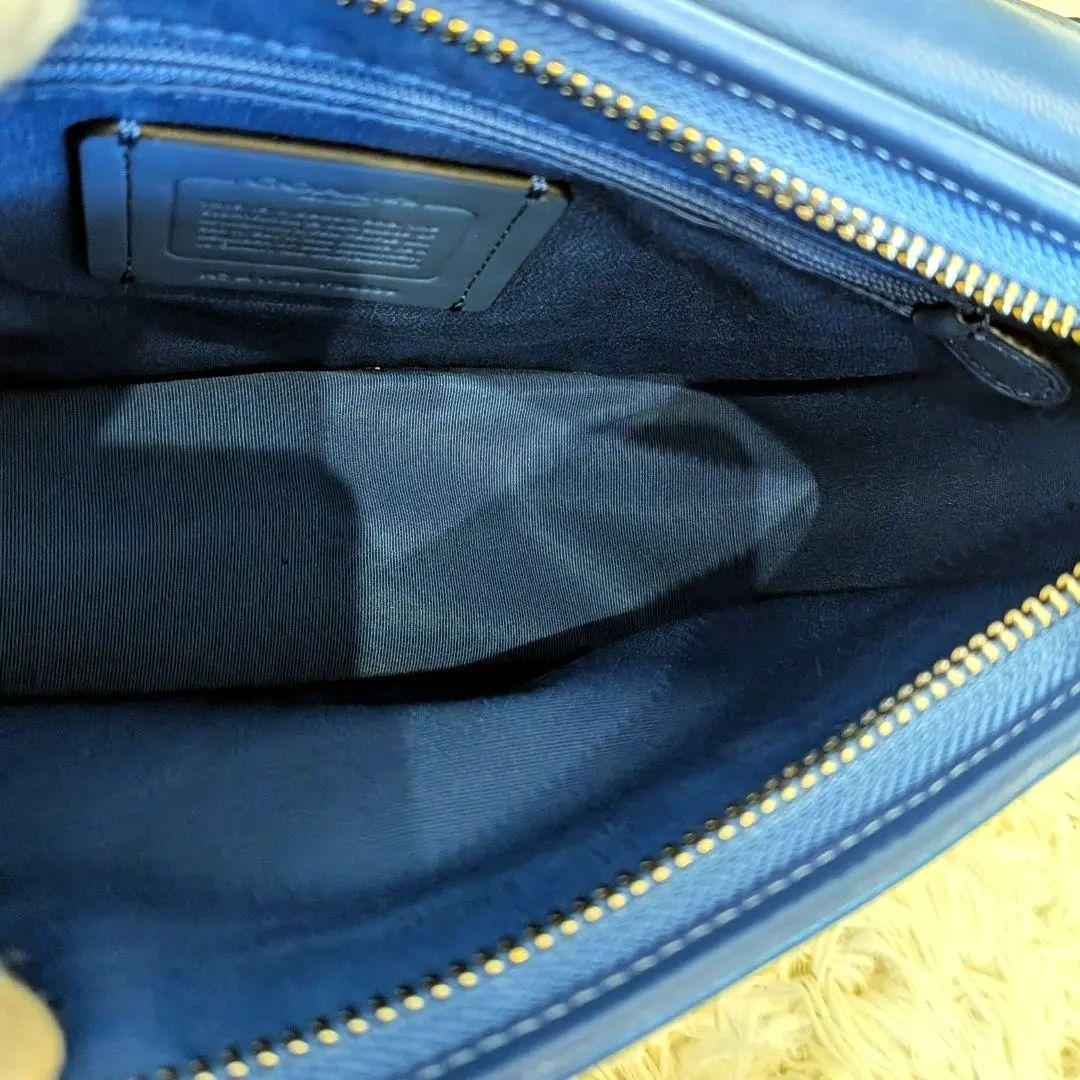 Coach Blue Studded Leather Shoulder Bag 8.3×7.9×3.1in Used
