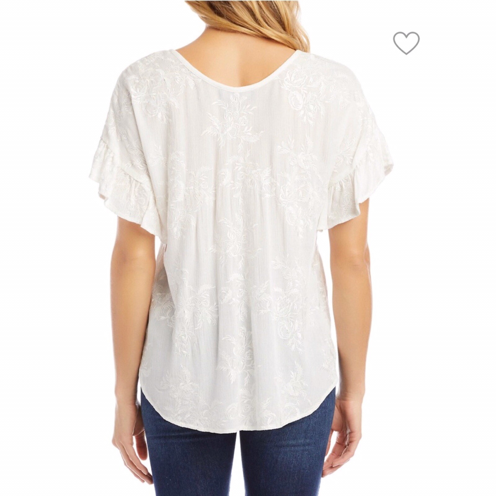 Karen Kane Women’s Beachcomber Embroidered Floral Ruffle Sleeve Top Small