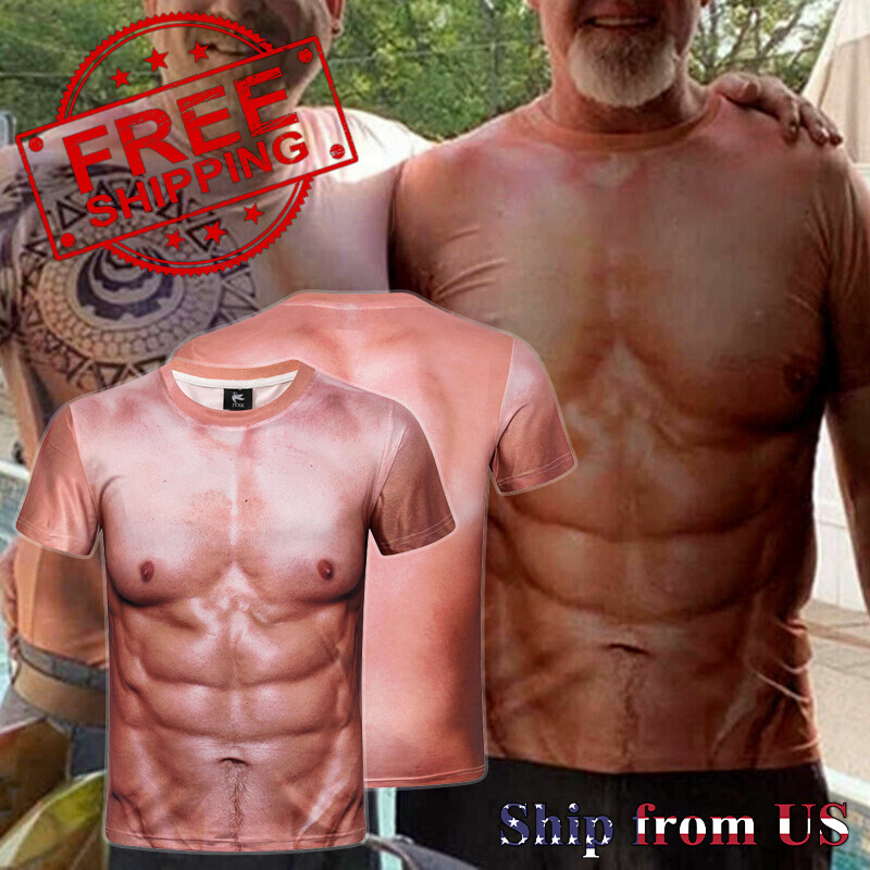 Men’s Strong Muscle Body Print Short Sleeve T-Shirt 3D Digital Printing Tee Tops