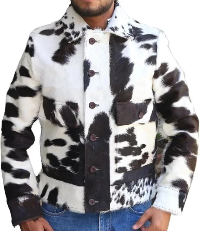 Genuine Cowhide Leather Jacket for Men | Natural Hair-On Cow Skin Fashion Coat