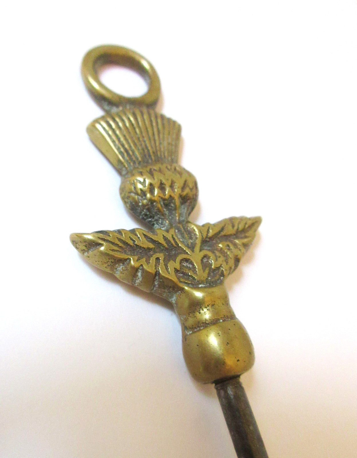 Antique Brass Button Hook Thistle with Loop