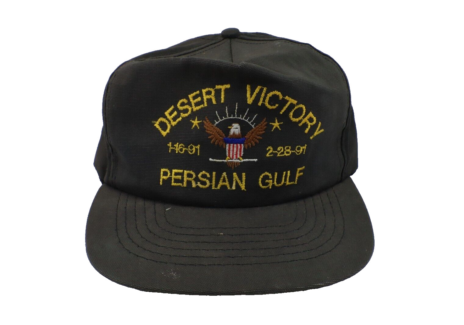 Triple Stitch Naval Hat/Cap DESERT VICTORY PERSIAN GULF Black Fabric Embroidered