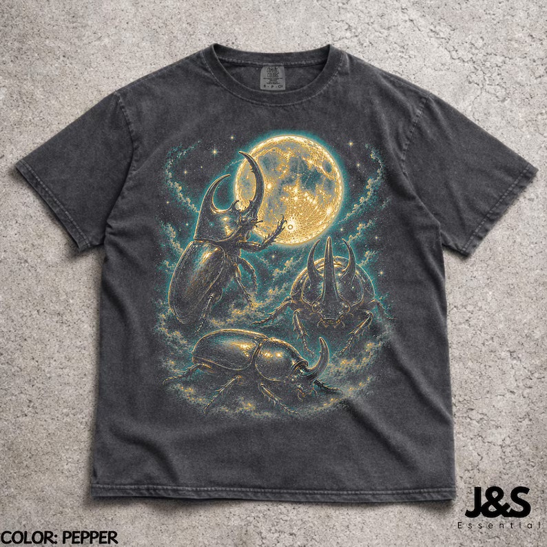 Three Rhinoceros Beetle Moon Vintage Insect Comfort Tee
