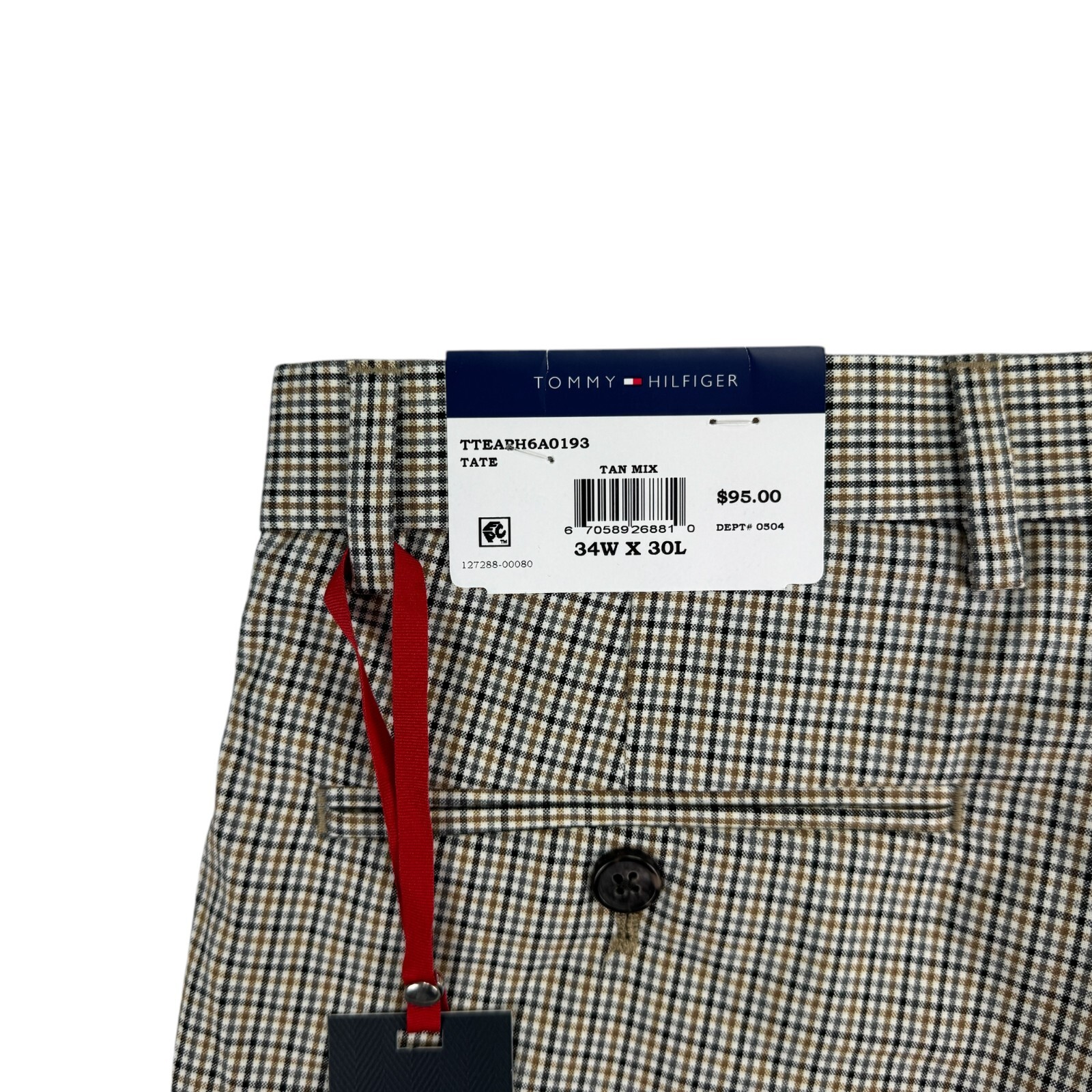 Tommy Hilfiger Mens TH Flex Tate Modern Fit Stretch Plaid Dress Pants Tan 34×30