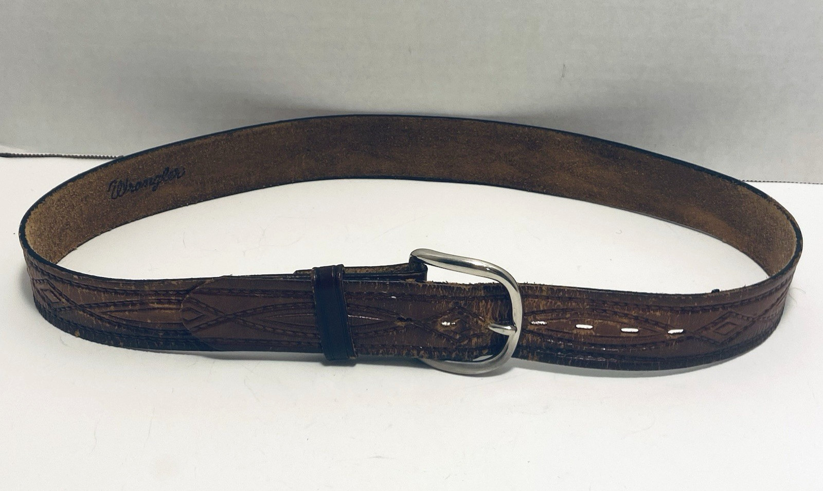 Wrangler Brown Embossed Genuine Leather Western Diamond Pattern Brown Belt 36″
