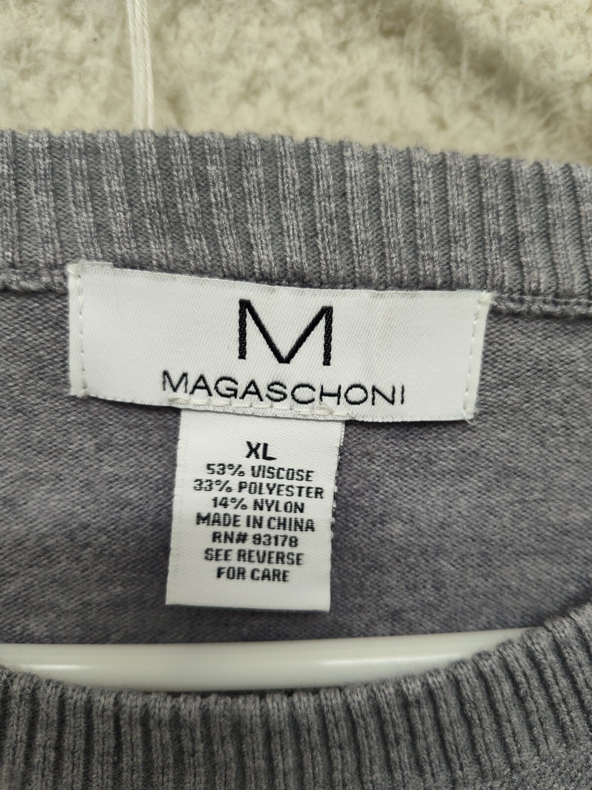 Magaschoni Women Sweater Extra Large Gray Nylon Blend Long Sleeve Knit Pullover
