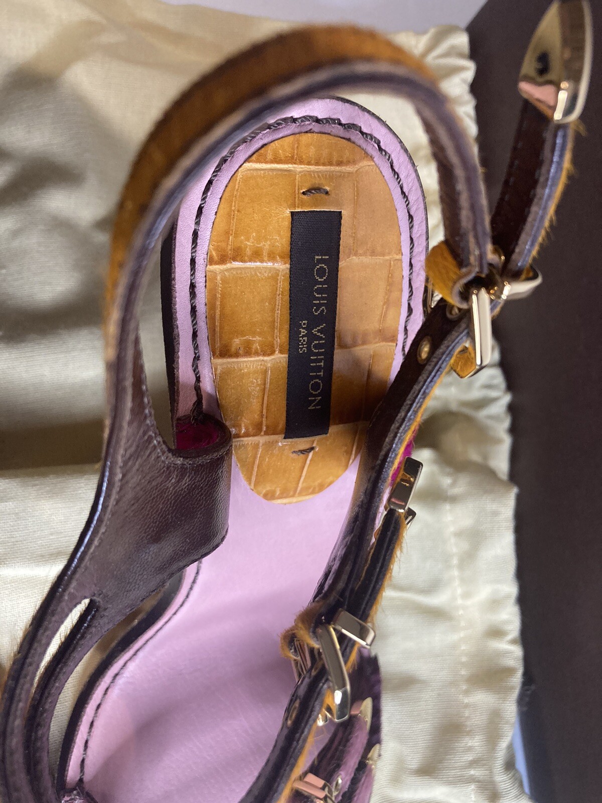 New LOUIS VUITTON crocodile leathe & pony hide Heel Size 36.5
