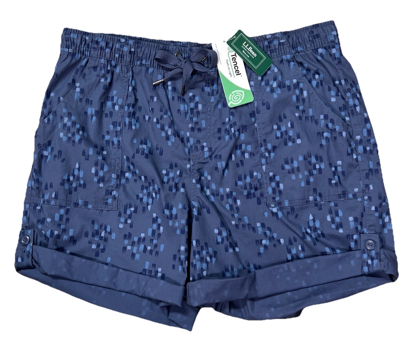 LL Bean Shorts Women L Tencel Blue Roll Up Leg Pockets NEW