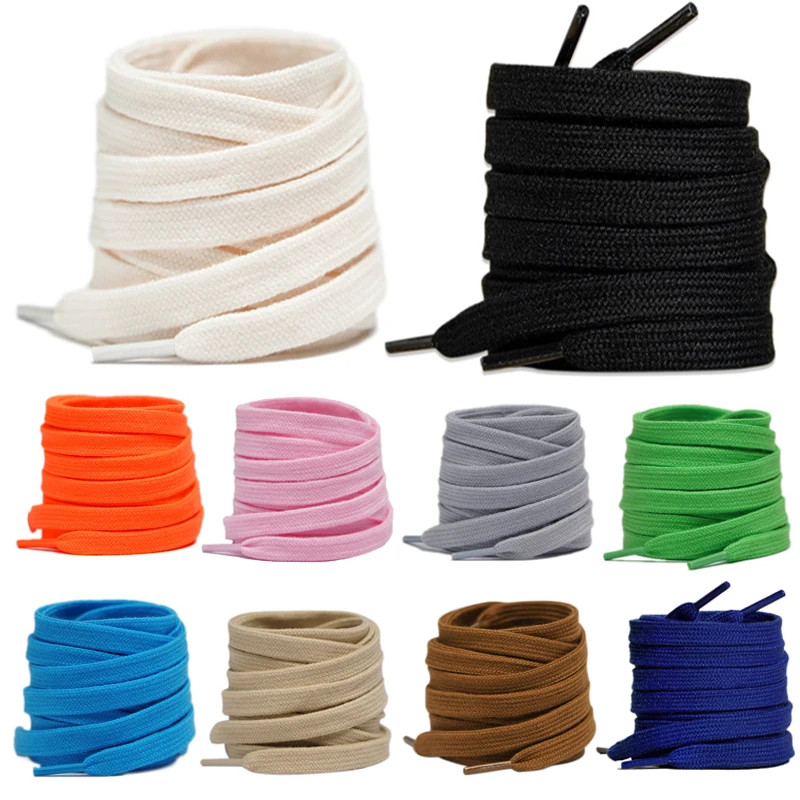0.8 Cm Wide Unisex Solid-Color Shoelaces Flat High-Quality Cotton Shoelace Suita
