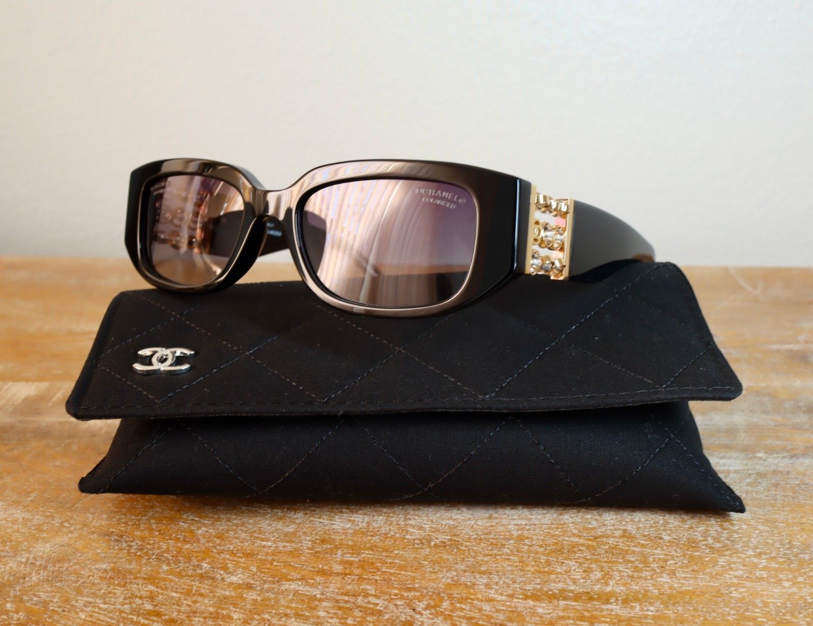 CHANEL CH5544 Rectangle Sunglasses 53mm Black/Gray Polarized Lens 100% UV