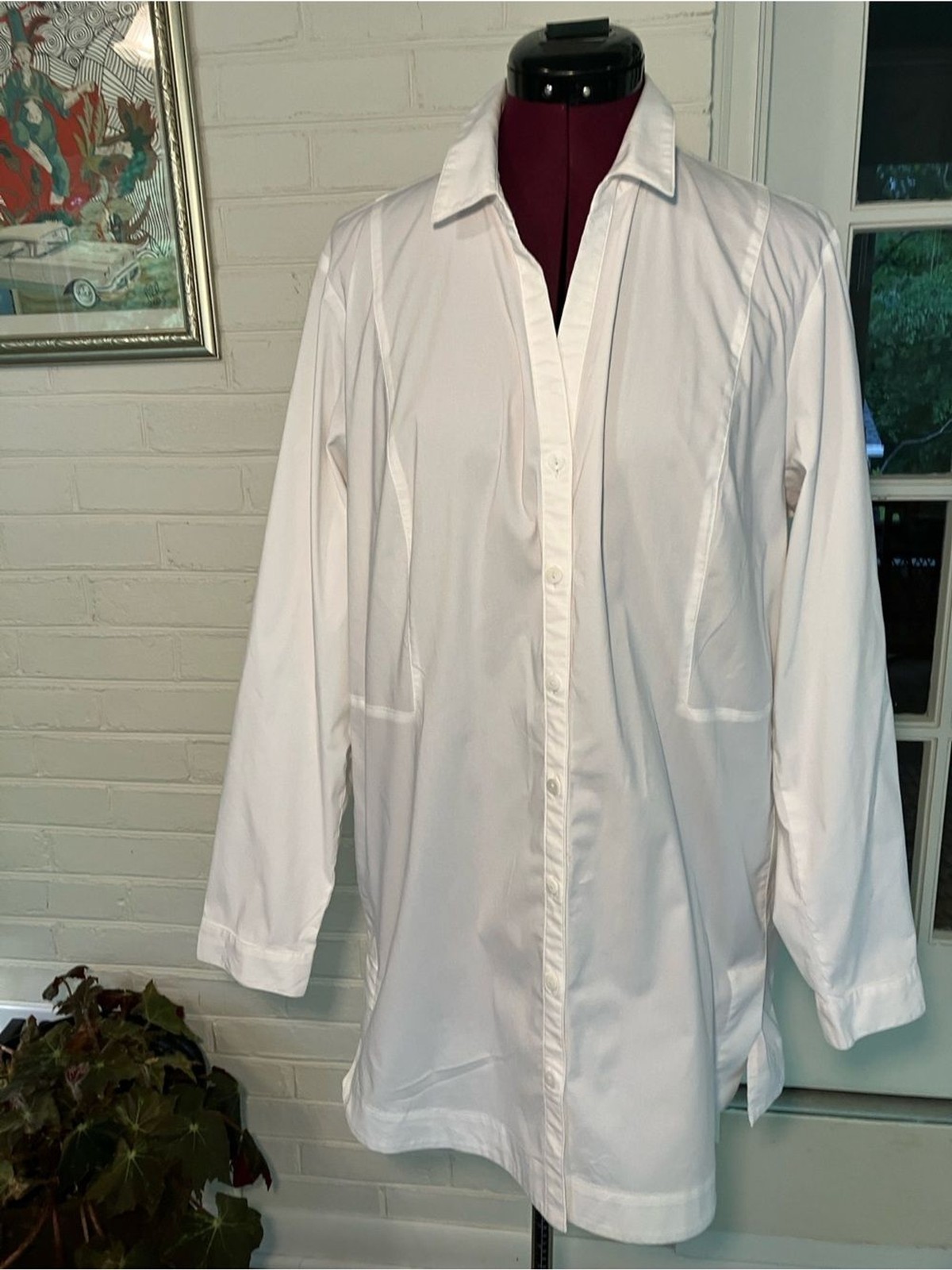 J. Jill White Shirt Collection Tunic | Open Collar Button Front | White | Large