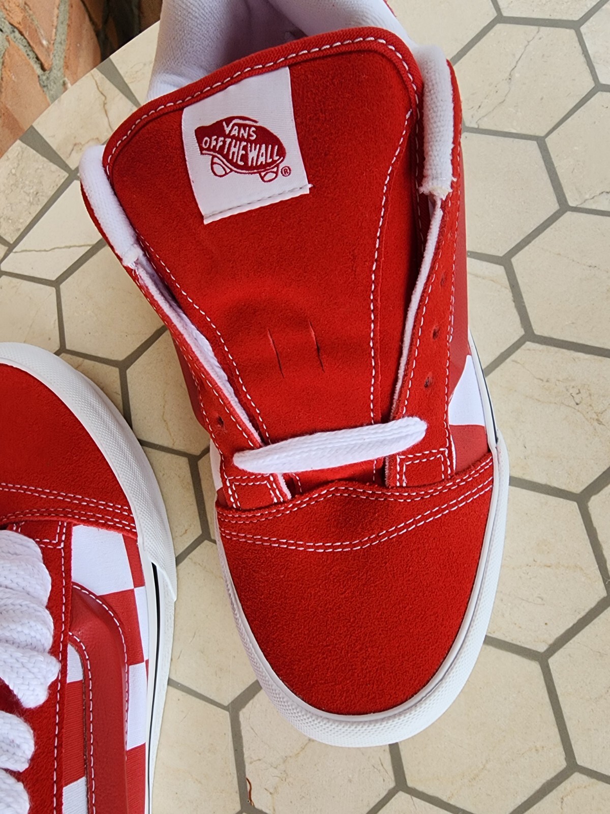 Sz 12 Vans Knu Skool Red White Mega Check Checkerboard Sneakers Men Old