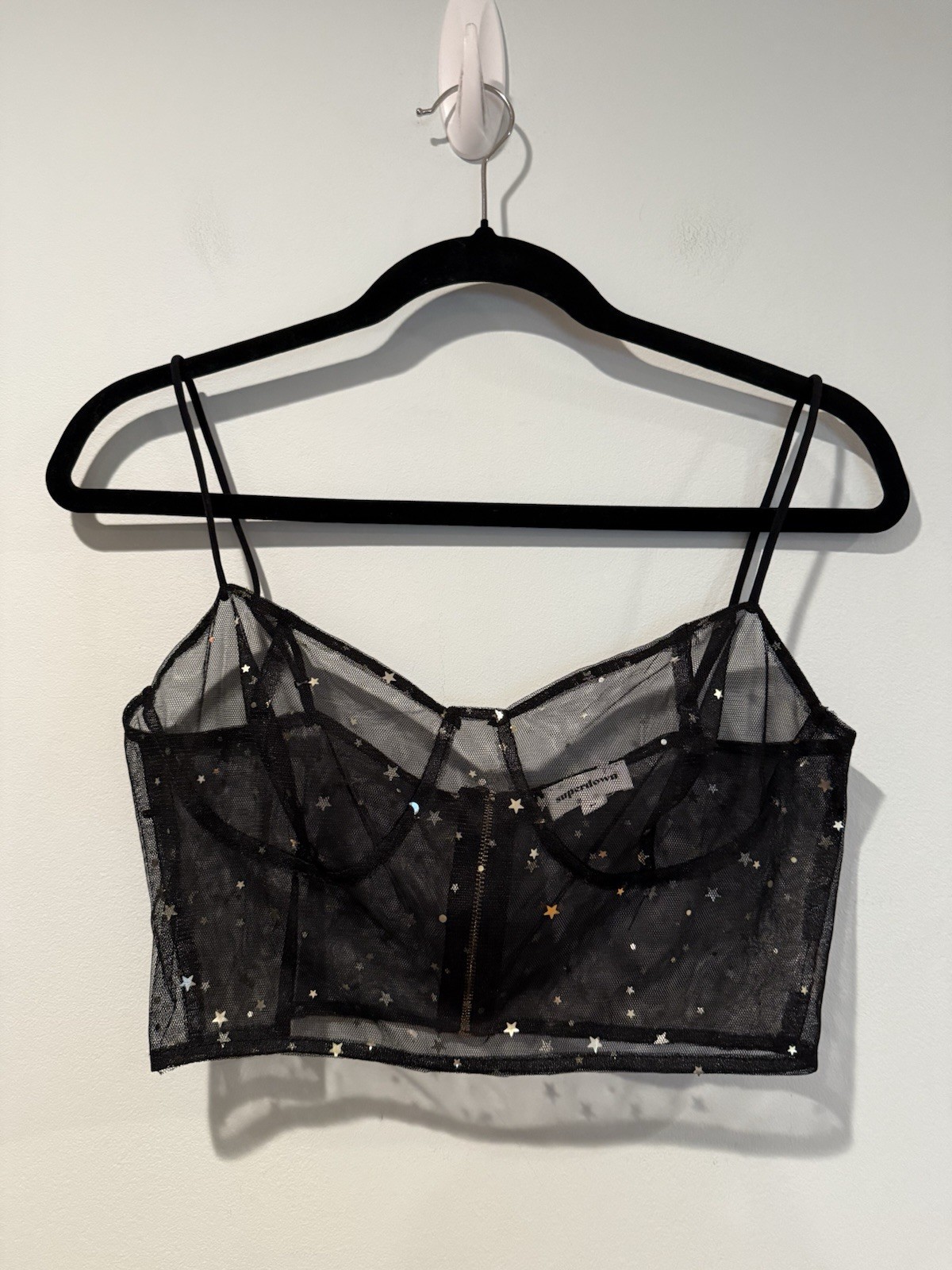 Superdown Sheer Mesh Crop Top Womens Medium Celestial Festival Y2K Stars Moons