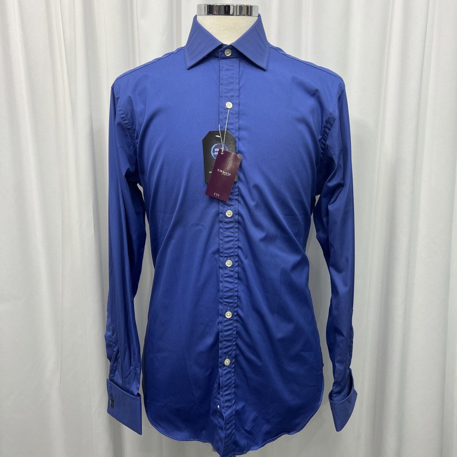 TM Lewin Men’s Blue Double Cuff Shirt – Pure Cotton – 16” Collar (46” Chest)