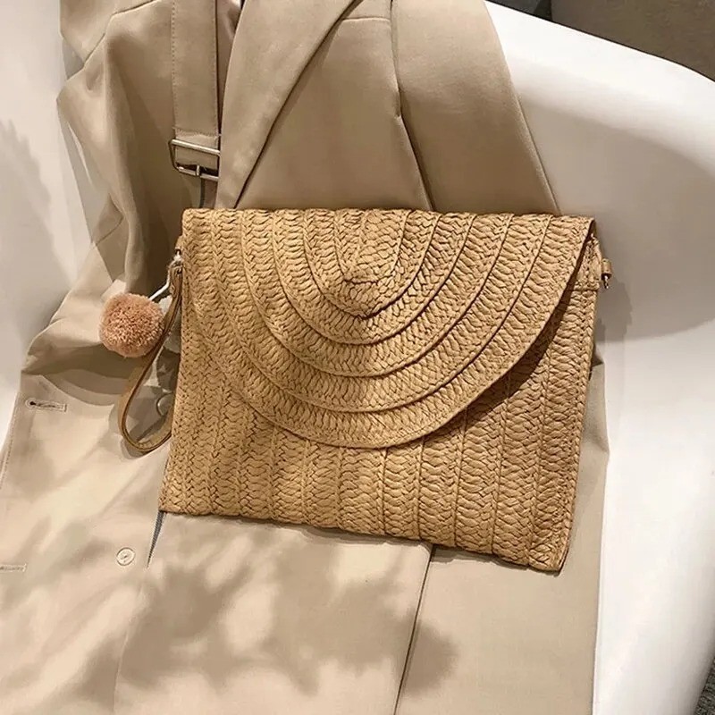 Straw Beach Shoulder Crossbody Bag Girls Handmade