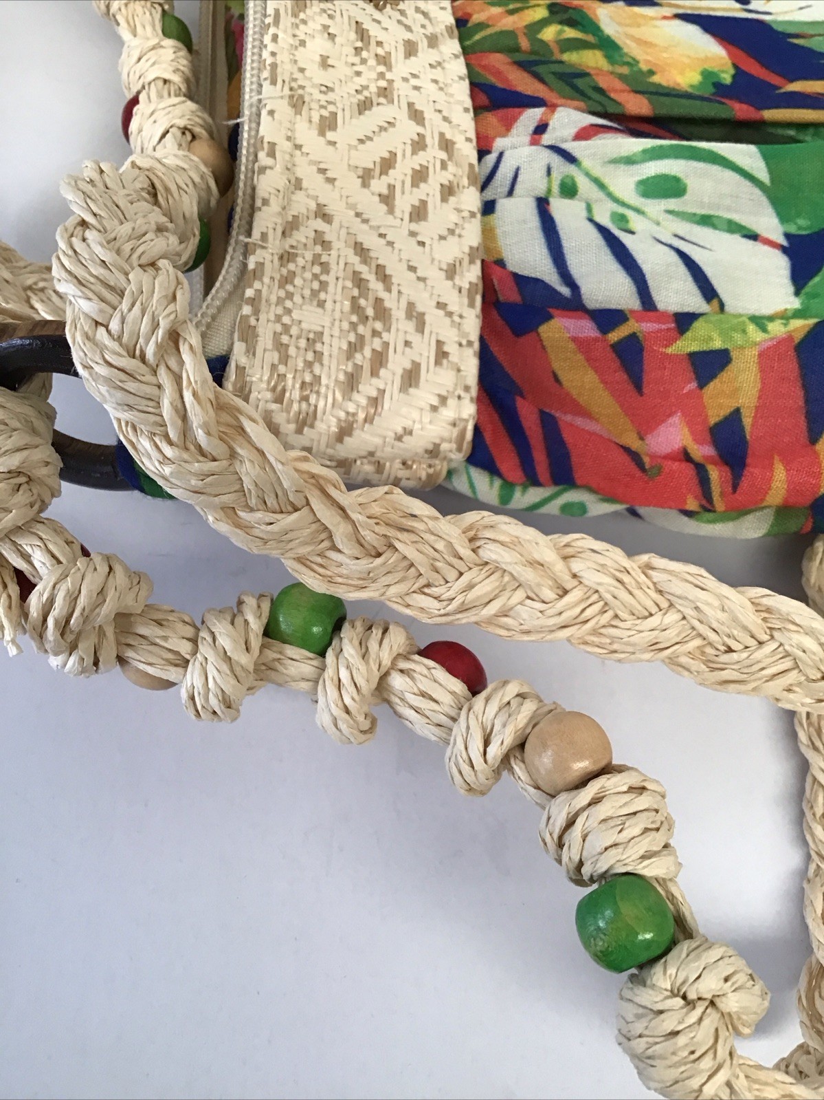 Cappelli Straworld Small Boho Zippered Beaded Fabric & Straw Crossbody Purse NWT