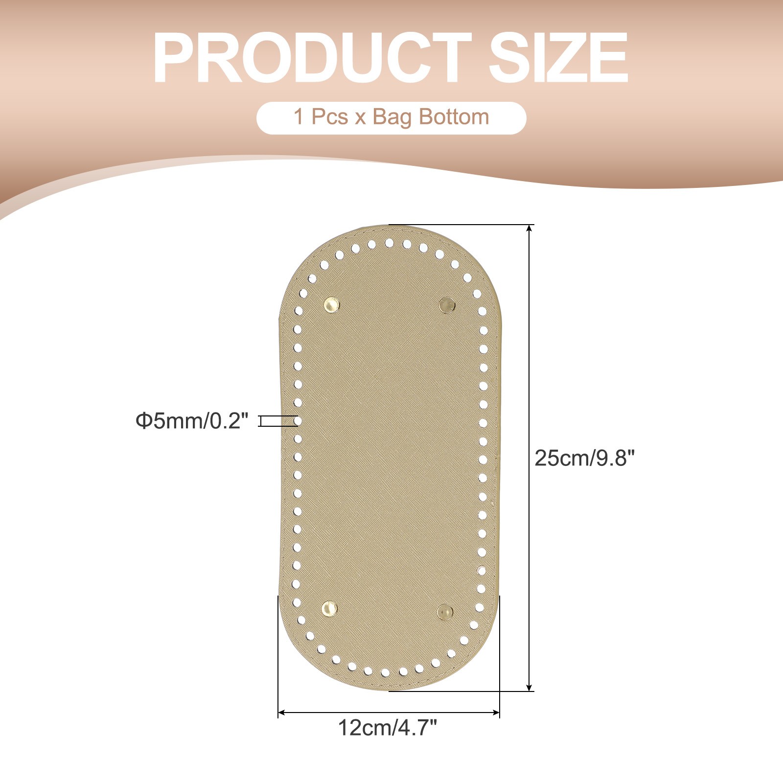 Oval PU Leather Bag Bottom Shaper with Holes & Nails 9.8×4.7 Inch Gold
