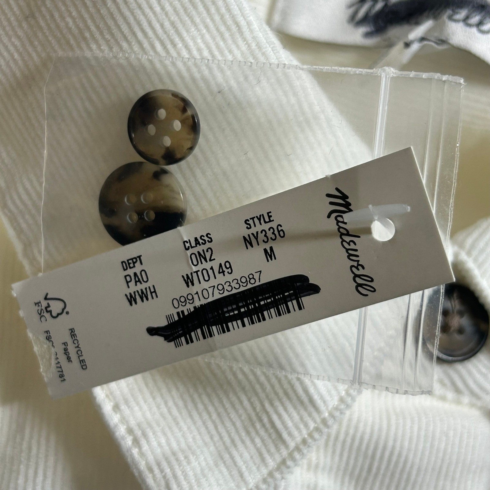 Madewell Womens Off White Corduroy Y-Neck Button Front Classic Shirt Medium New