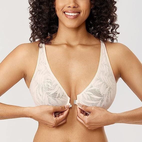 AISILIN Women’s Front Closure Bras Unlined Lace Soft Plunge Sexy Underwire (9)