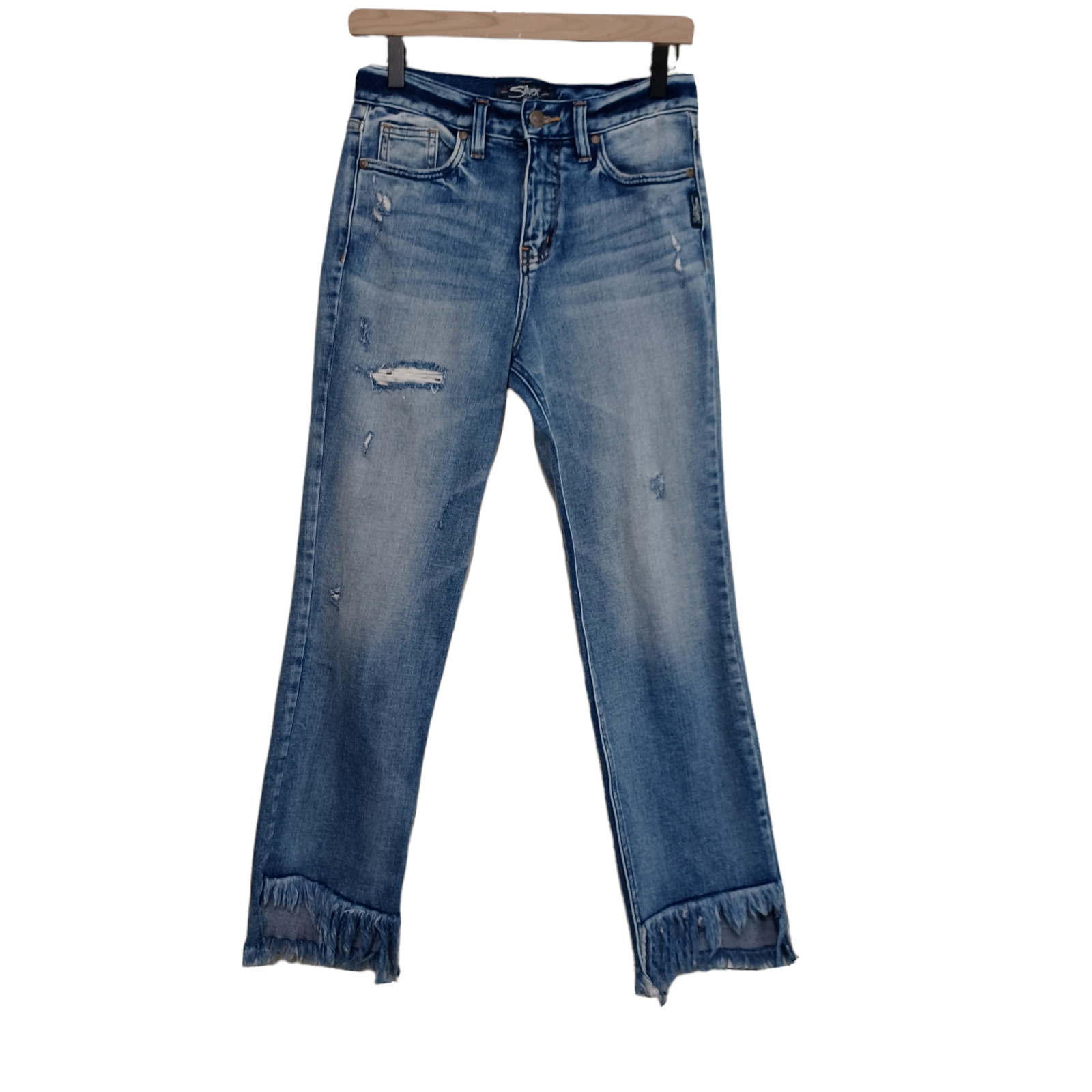 Silver Jeans Size W24 L27 Vintage Ankle Straight Distressed Frayed Hem Denim