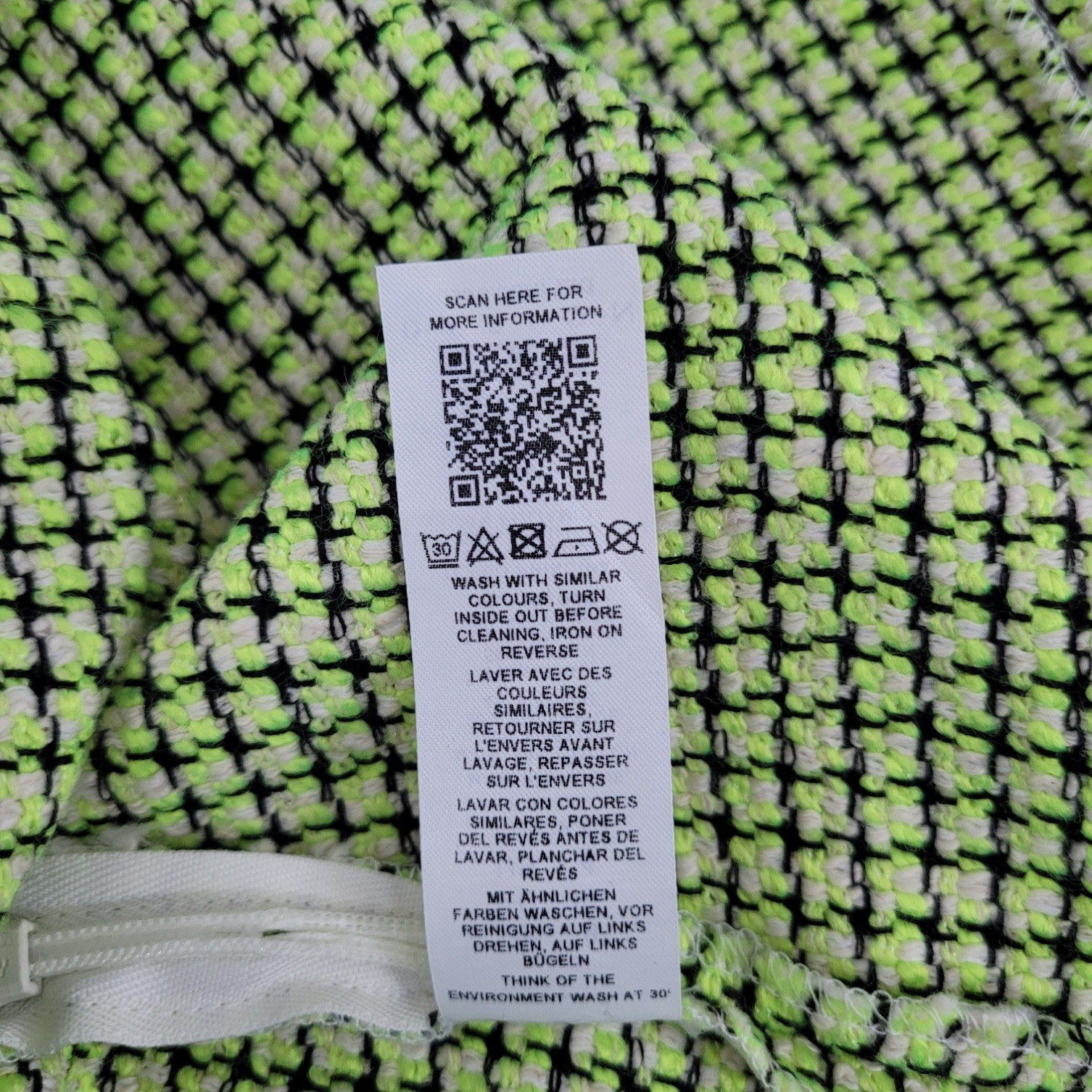 ASOS DESIGN Mini Skirt Boucle Tweed Check Lime Green Black A-Line US 4 NWOT