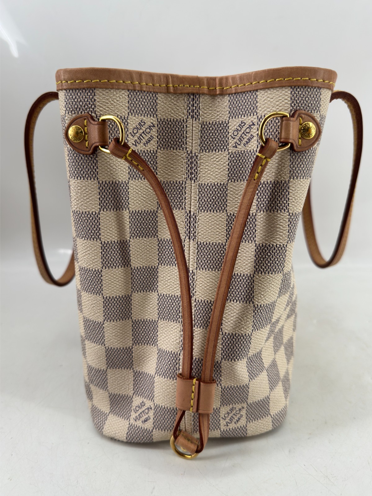 Louis Vuitton Neverfull Tote PM White Canvas Tote Damier Azur Authentic