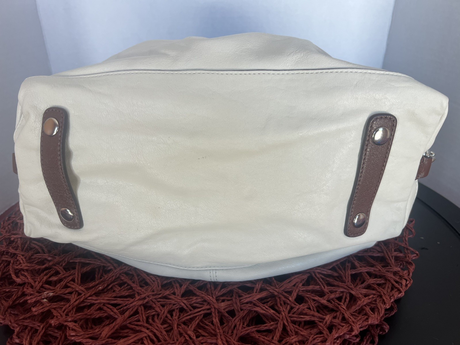 COACH Cream with brown Satchel Cross Body Shoulder Bag Purse w/keychain