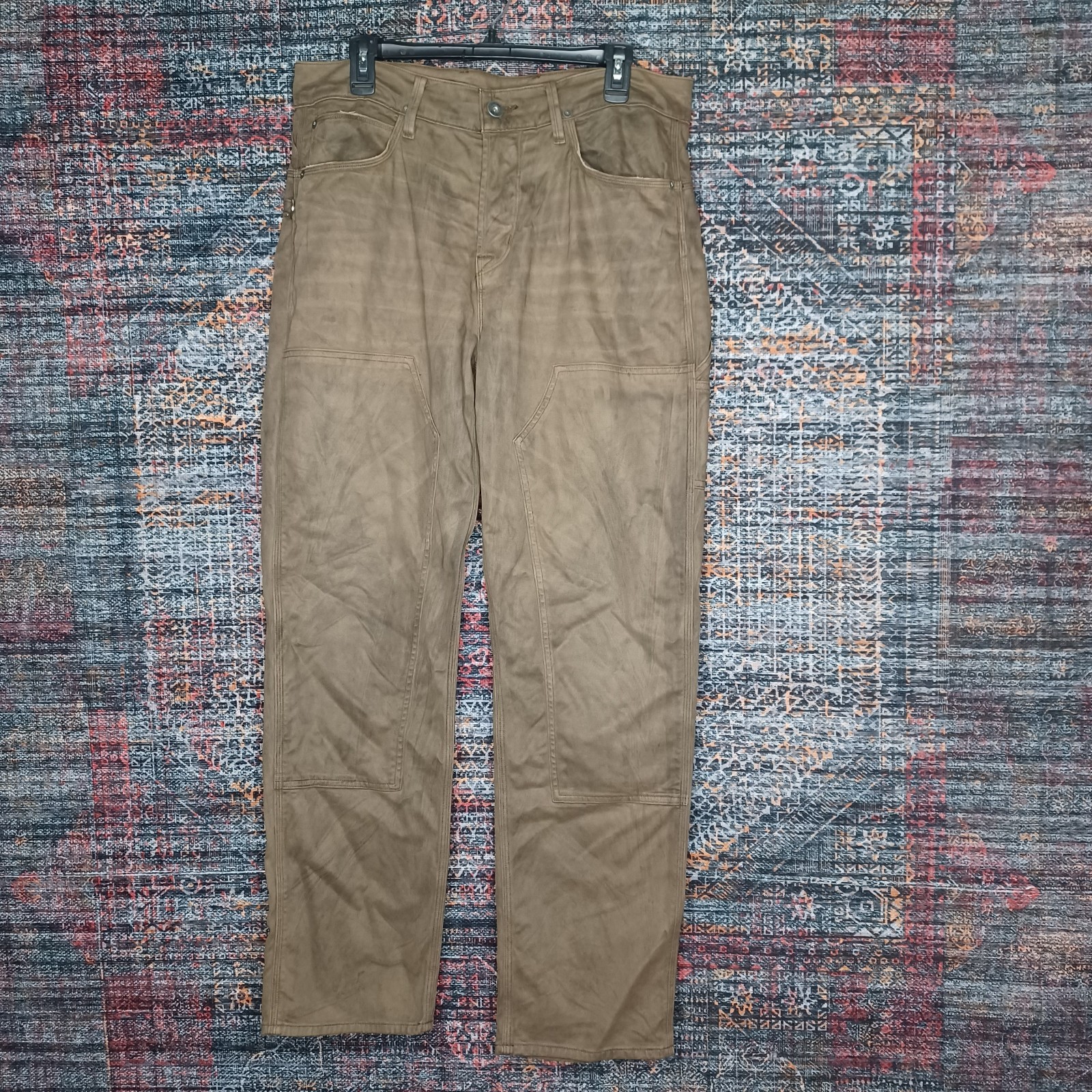 HUDSON mens brown distressed stained buttonfly Hunter work pant 34×32 NWT