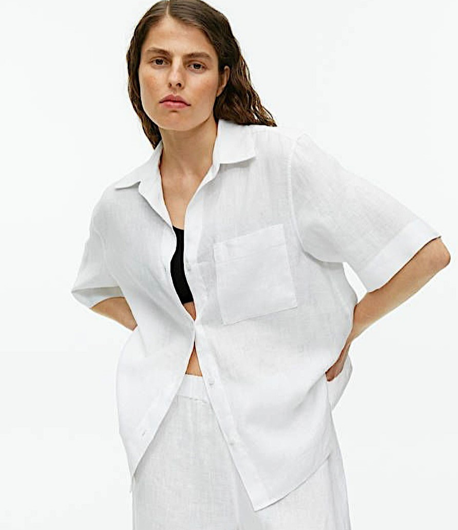 ARKET Linen Resort Shirt Women’s Size S Short Sleeved Oversized White